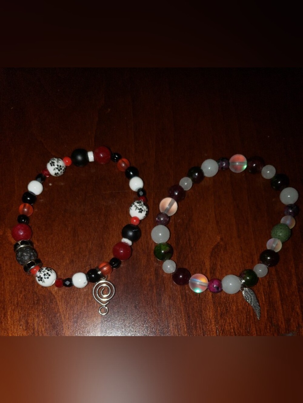 2 Beaded Stretch Bracelet Set with Red, Black, White and Multicolor Beads